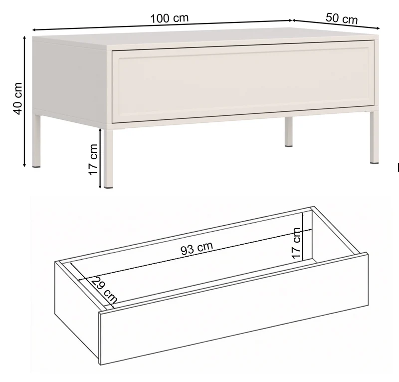 Velveto Couchtisch mit Schublade 100x50 cm weiß