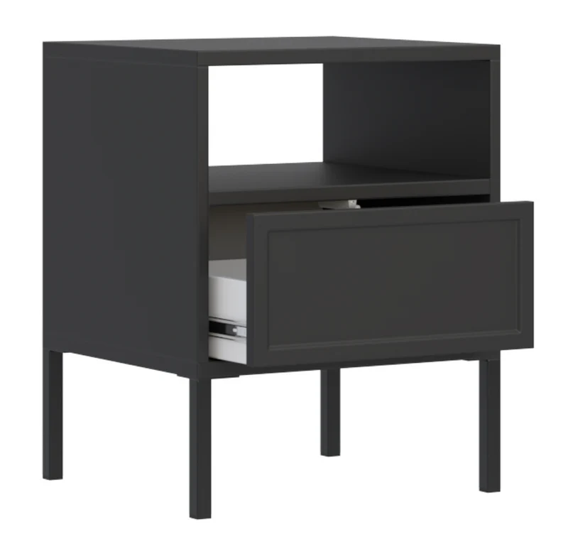 Nachttisch Velveto mit Schublade und Fach, 45 cm, schwarz