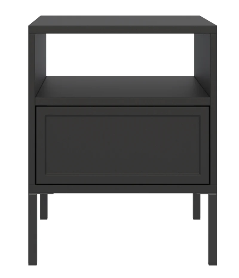 Nachttisch Velveto mit Schublade und Fach, 45 cm, schwarz