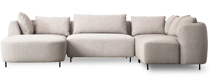 Modulares Ecksofa Lanomi U-förmig, rechtsseitig, grau-beige Bouclé