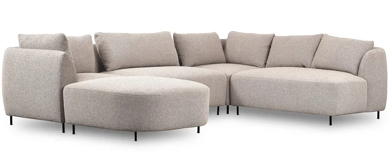 Modulares Ecksofa Lanomi U-förmig, rechtsseitig, grau-beige Bouclé