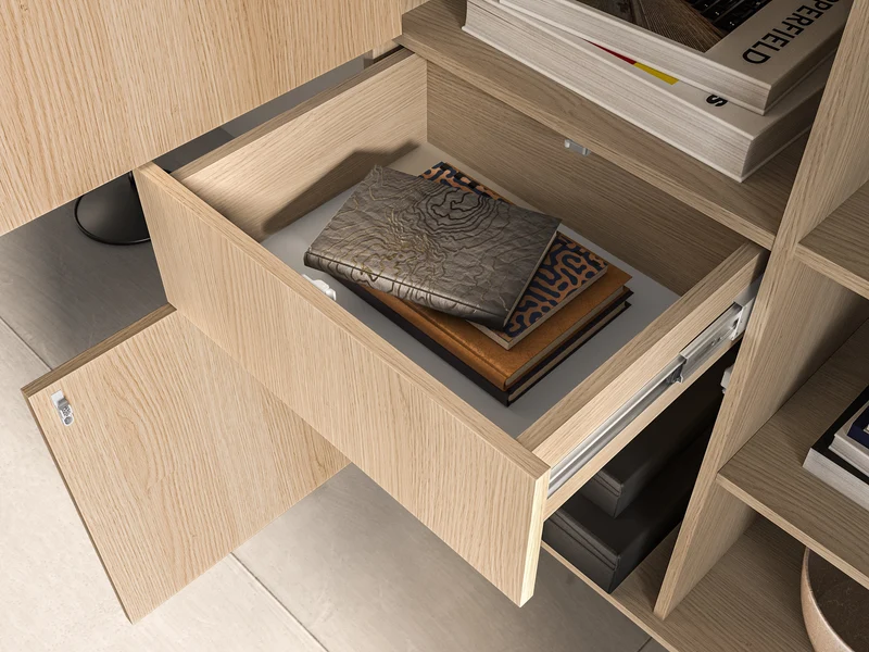 Drehtür-Vitrine Barnee mit Schublade und Beleuchtung, 92 cm, Lindberg-Eiche