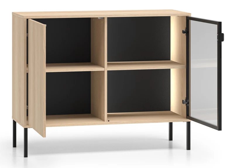 Zweiturige Kommode Barnee mit Beleuchtung, 107 cm, Lindberg-Eiche