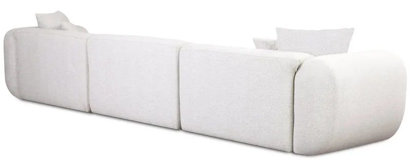 Modulares Ecksofa Baomi, groß, L-förmig, mit Pouf, linksseitig, grau-beige Chenille