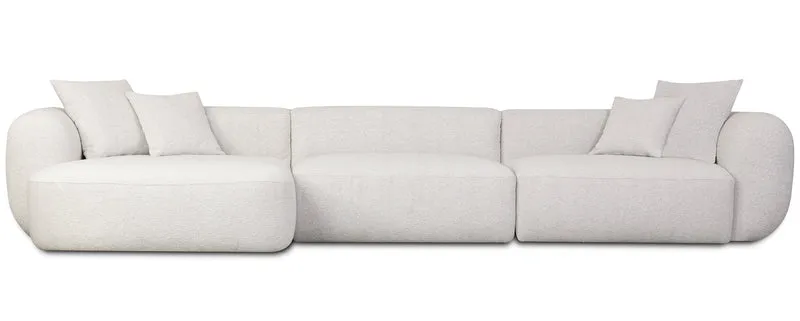 Modulares Ecksofa Baomi, groß, L-förmig, mit Pouf, linksseitig, grau-beige Chenille