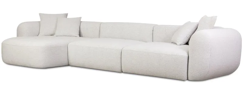 Modulares Ecksofa Baomi, groß, L-förmig, mit Pouf, linksseitig, grau-beige Chenille