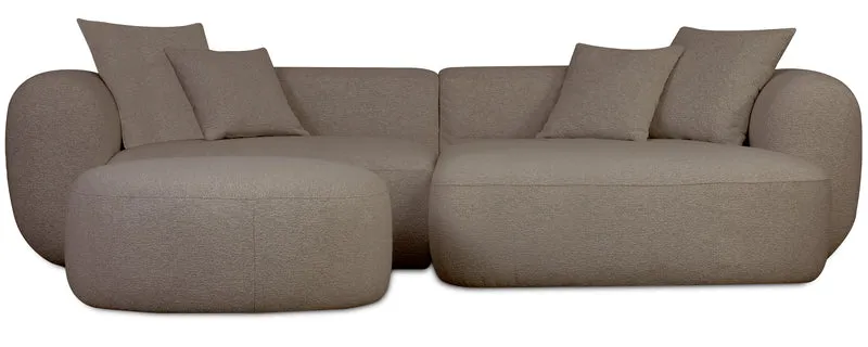 Modulare Eckcouch Baomi L-förmig mit Hocker, rechtsseitig, hellbraunes Chenille