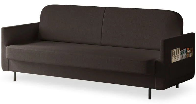 Dreisitziges ausklappbares Sofa Ovelio in braunem, hydrophobem Chenille-Stoff