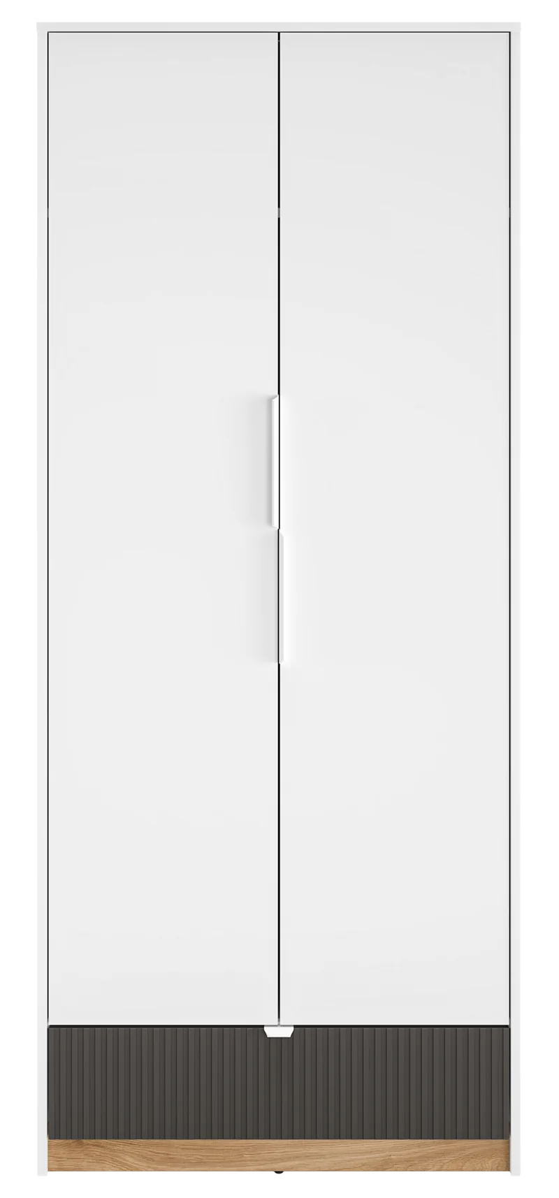 Jugendzweitüriger Kleiderschrank Torino mit geriffelter Schublade, 82 cm, Honey Castello Eiche/Alpenweiß/Grafit
