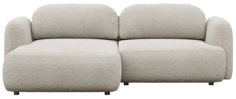 Ecksofa mit Schlaffunktion Tvoya, L-förmig, linksseitig, hellbeige Bouclé