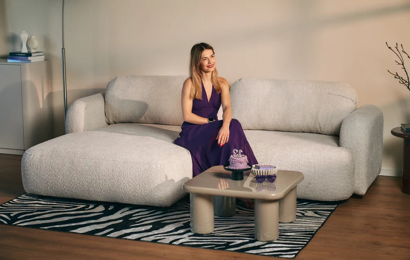 Ecksofa mit Schlaffunktion Tvoya, L-förmig, linksseitig, hellbeige Bouclé