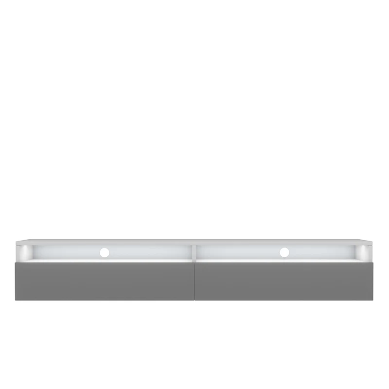 TV-Schrank Rednaw 180 cm Weiß matt / Grau Hochglanz mit Beleuchtung