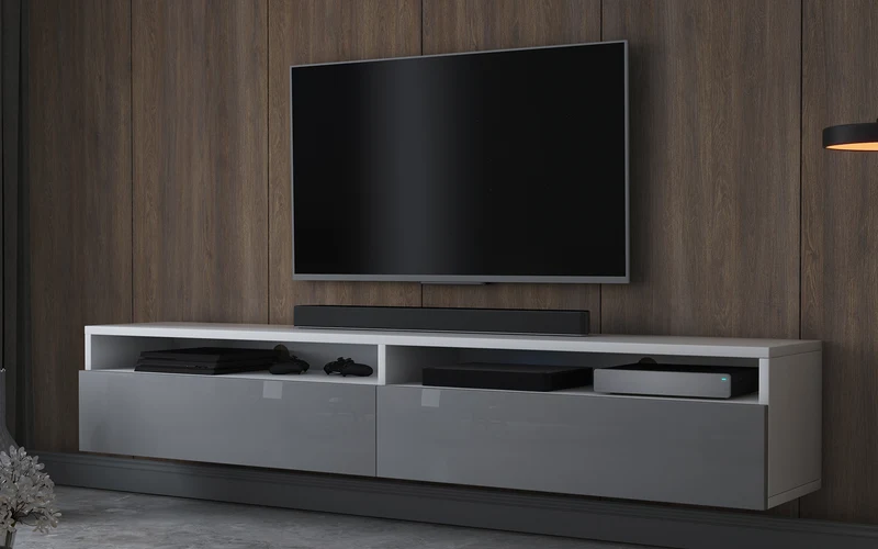 TV-Schrank Rednaw 180 cm Weiß matt / Grau glänzend