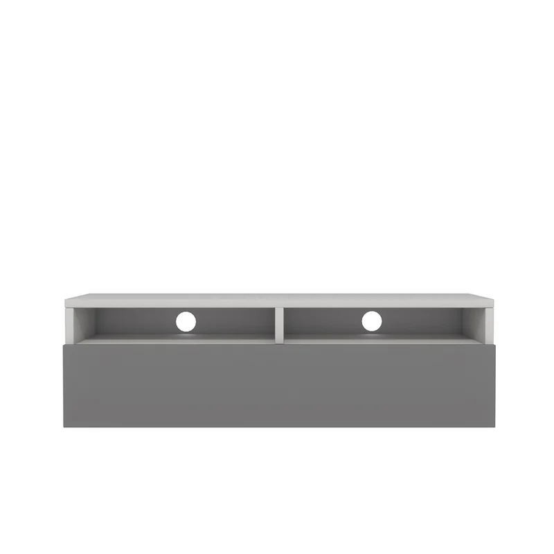 TV-Schrank mit Schublade Rednaw 100 cm Weiß matt / Grau glänzend mit Beleuchtung