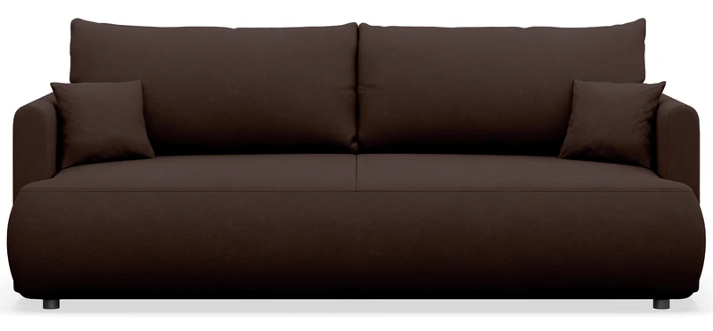 Dreisitziges ausklappbares Sofa Ovo Mini mit braunem Chenille-Stoff und leicht zu reinigendem Stauraum