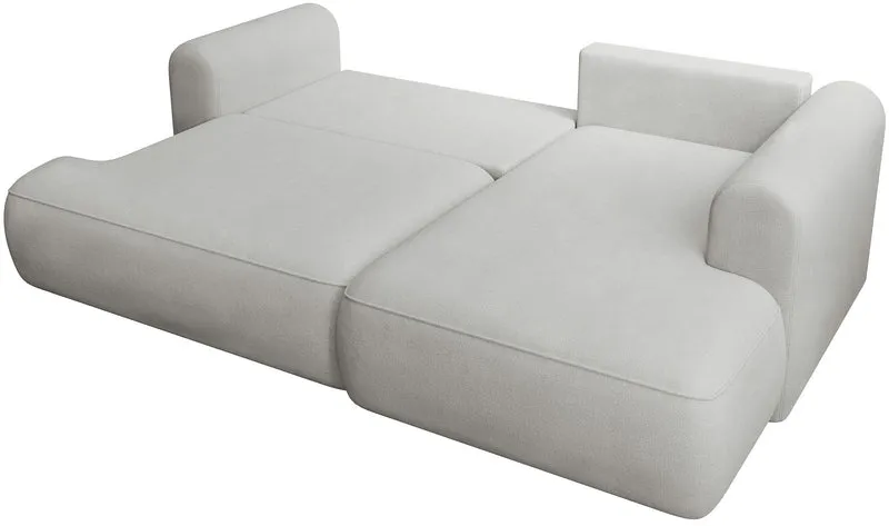 Ecksofa mit Schlaffunktion Ovo mini, L-förmig, linksseitig, mit Stauraum, cremefarben, pflegeleichter Chenille-Stoff
