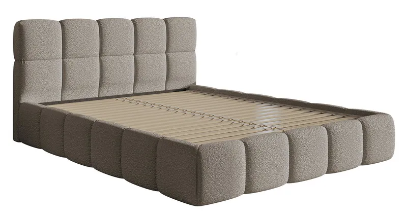 Gepolstertes Bett 120x200 cm Cloudy in grauem Bouclé