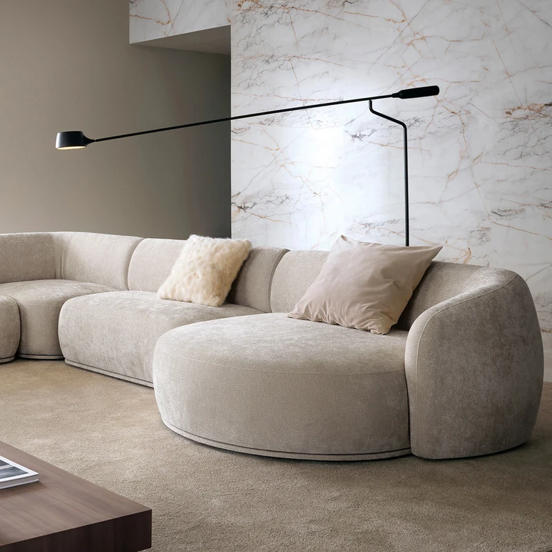 Modulares Ecksofa Bommo, L-förmig, rechtsseitig, grau-beige Chenille