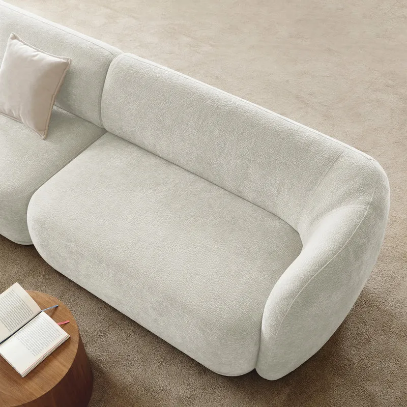 Modulares Ecksofa Bommo L-förmig mit linksseitigem Hocker, cremefarbener Chenillestoff