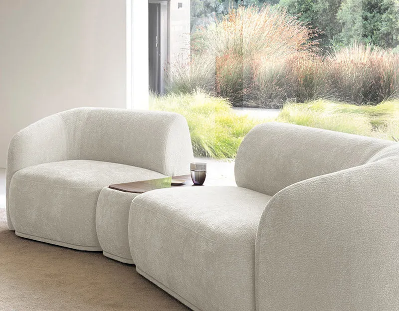 Einzelmodul Bommo linksseitig, cremefarben, Chenille
