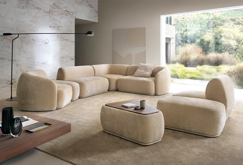Einzelmodul Bommo linksseitig, beige Chenille