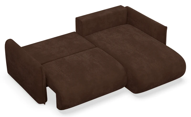 Ecksofa mit Schlaffunktion Cushi, L-förmig, rechtsseitig, mit Stauraum, brauner Chenille-Bezug