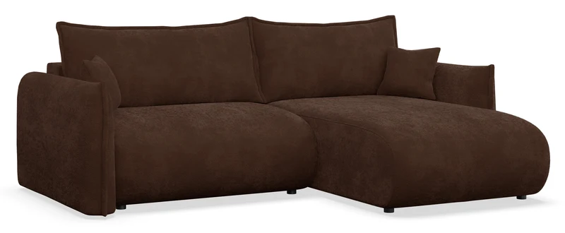 Ecksofa mit Schlaffunktion Cushi, L-förmig, rechtsseitig, mit Stauraum, brauner Chenille-Bezug