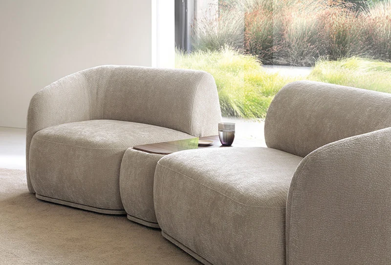 Modulares rechteckiges Hocker mit Platte Bommo, grau-beige Chenille