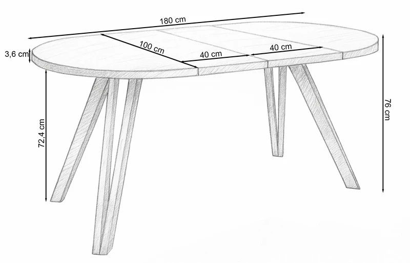 Ausziehbarer Esstisch Osenness 100-180x100 cm Cremona-Eiche mit schwarzen Beinen