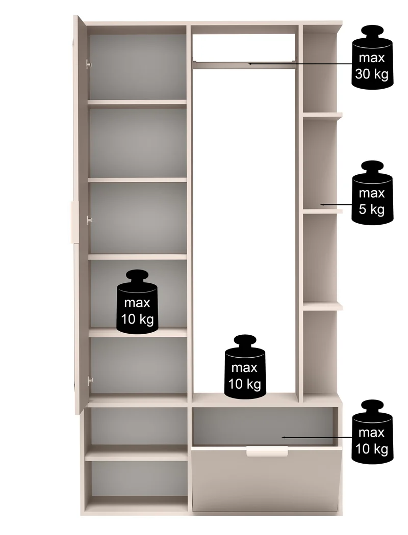 Flur-Set Nala mit Spiegel und 100 cm Kleiderstange, diamantgrau