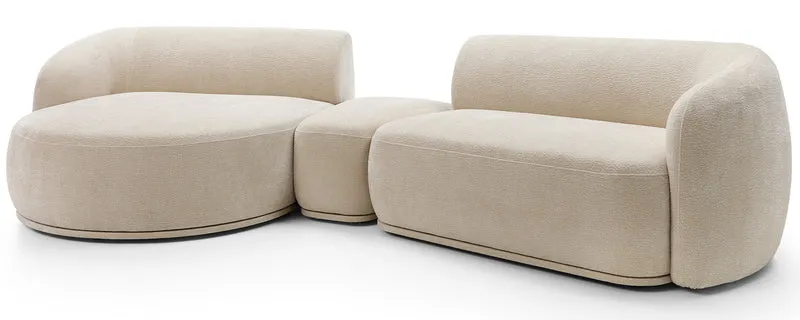 Modulares Ecksofa Bommo L-förmig mit Hocker, linksseitig, beige Chenille