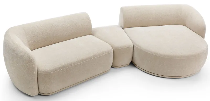 Modulare Eckcouch Bommo L-förmig mit Pouf, rechtsseitig, beige Chenille