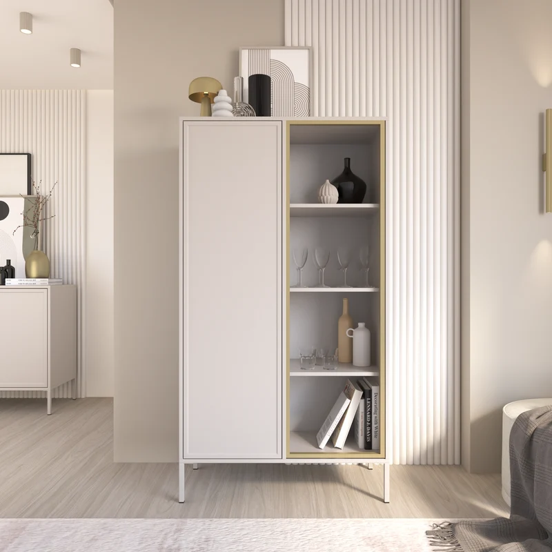 Zweiflügeliger Velveto-Schrank mit Glasfront, 90 cm, weiß