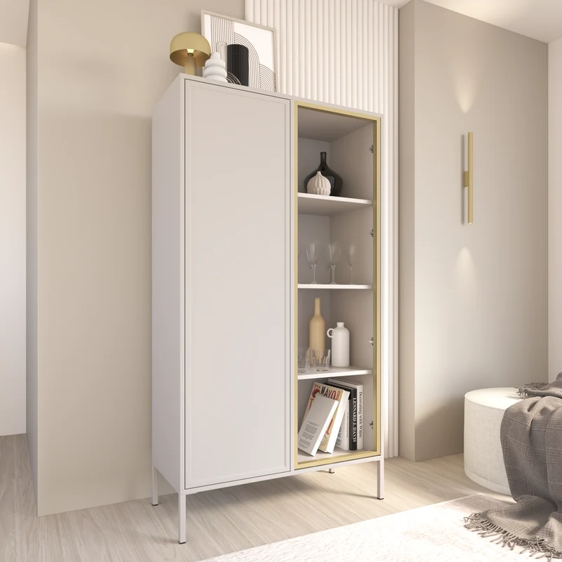 Zweiflügeliger Velveto-Schrank mit Glasfront, 90 cm, weiß