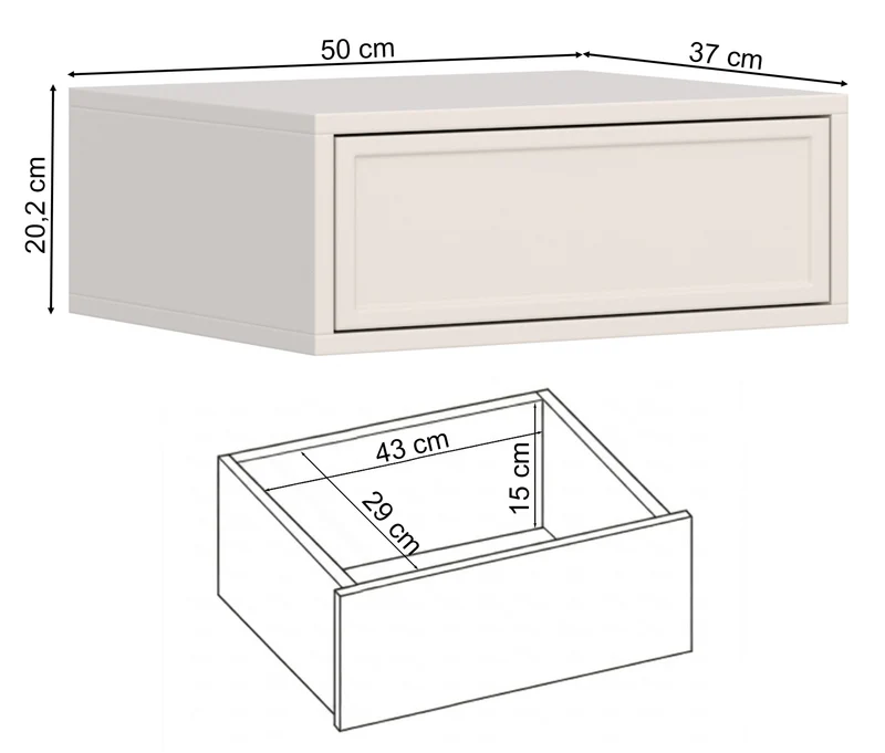 Hängender Nachttisch Velveto mit Schublade 50 cm schwarz