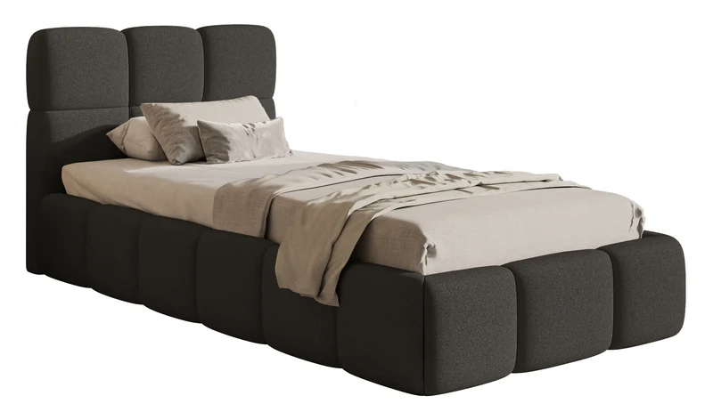 Gepolstertes Bett 90x200 cm Cloudy, grafitfarben, hydrophobes Chenille