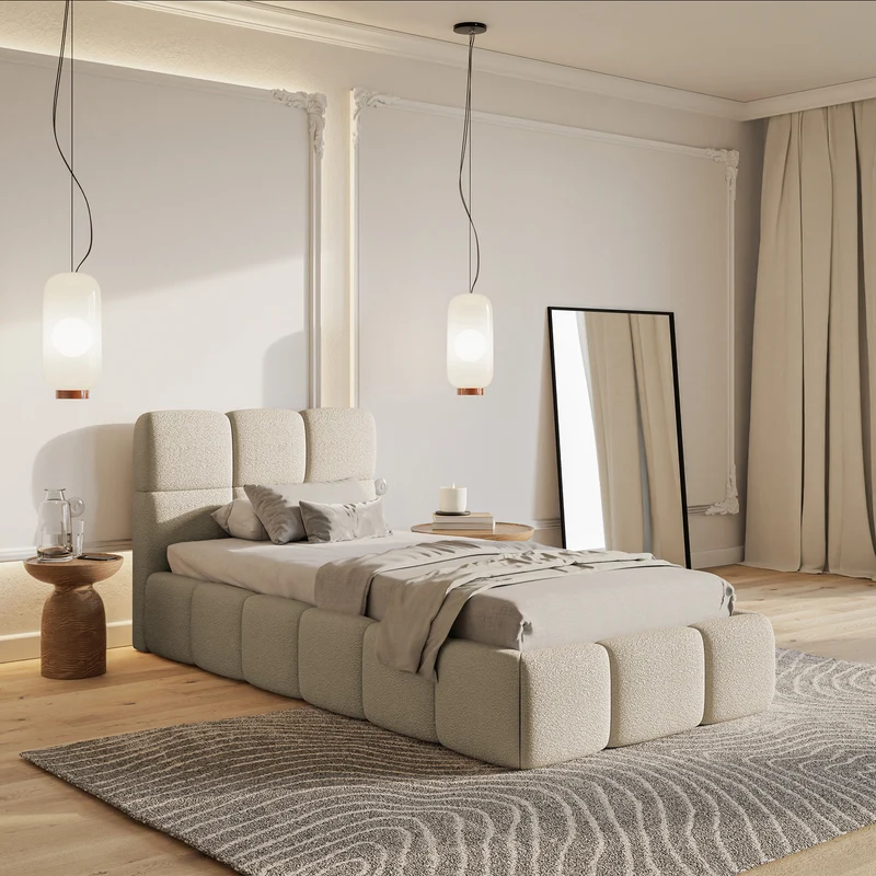 Polsterbett 90x200 cm Cloudy hellbeige Bouclé