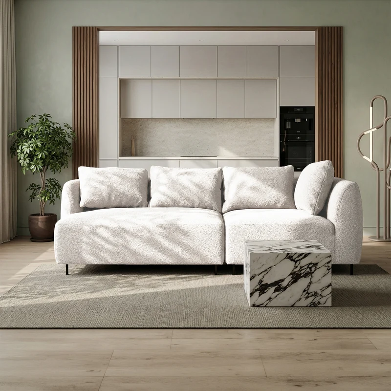 Modulares Sofa Lanomi in weißem Bouclé