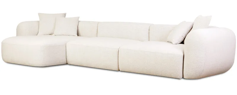 Modulares Ecksofa Baomi L-förmig groß linksseitig cremefarben Chenille