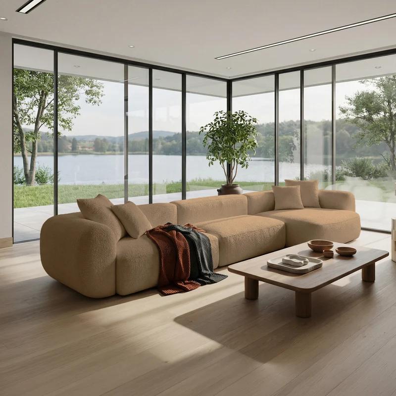 Modulares Ecksofa Baomi, groß, L-förmig, rechtsseitig, senfgelber Chenille-Stoff