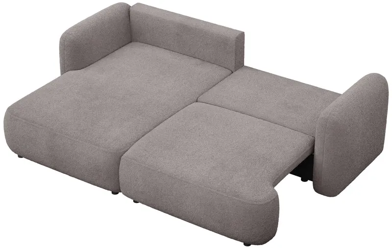 Ecksofa mit Schlaffunktion Tvoya, L-förmig, linksseitig, grau-braunes Bouclé