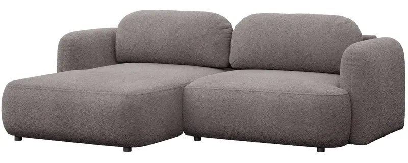 Ecksofa mit Schlaffunktion Tvoya, L-förmig, linksseitig, grau-braunes Bouclé
