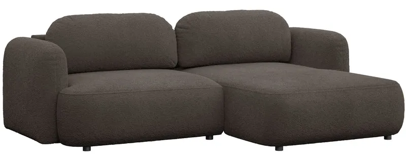 Ecksofa mit Schlaffunktion Tvoya, L-förmig, rechtsseitig, braunes Bouclé