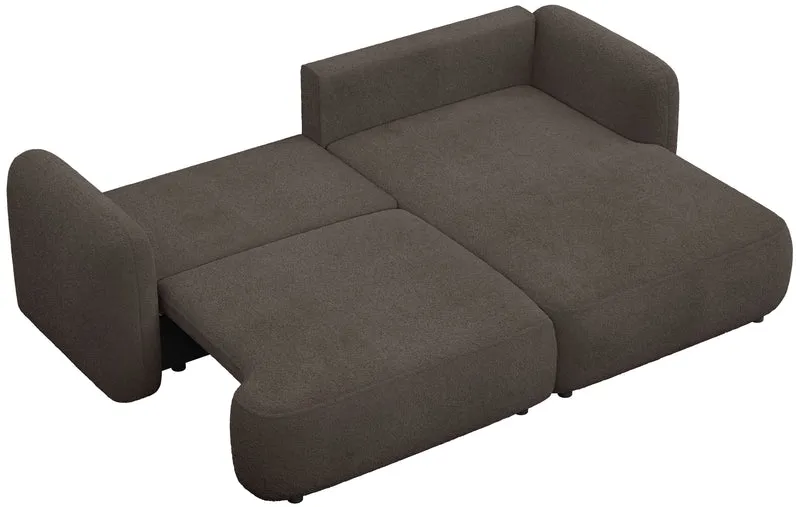 Ecksofa mit Schlaffunktion Tvoya, L-förmig, rechtsseitig, braunes Bouclé