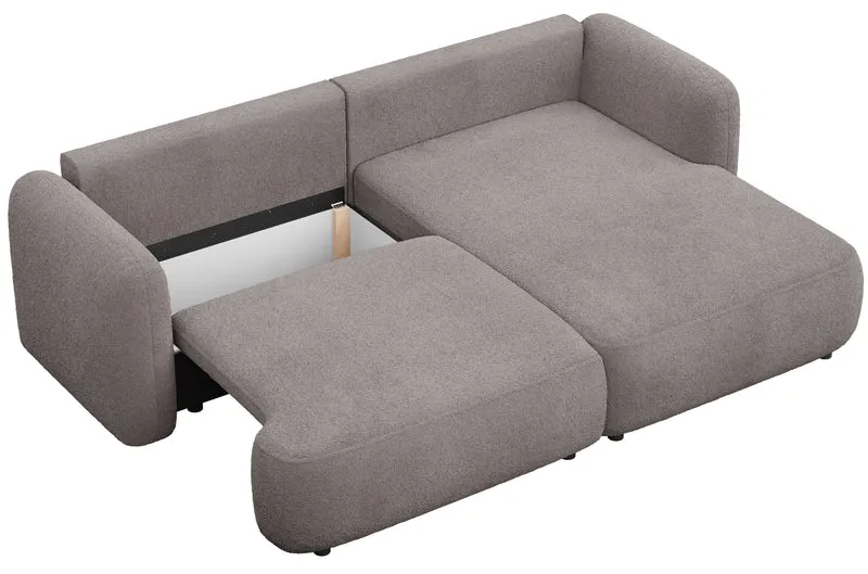 Ecksofa mit Schlaffunktion Tvoya, L-förmig, rechtsseitig, grau-braun Bouclé