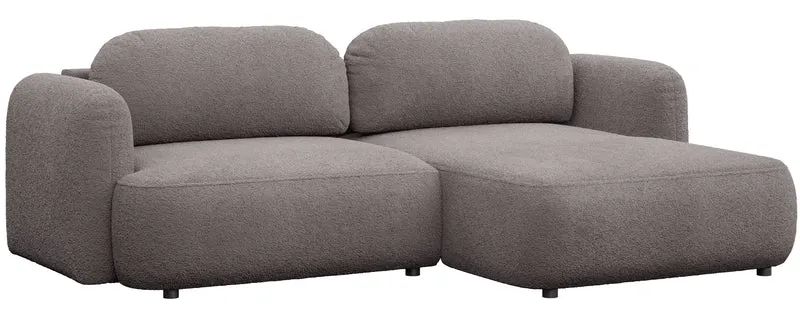 Ecksofa mit Schlaffunktion Tvoya, L-förmig, rechtsseitig, grau-braun Bouclé