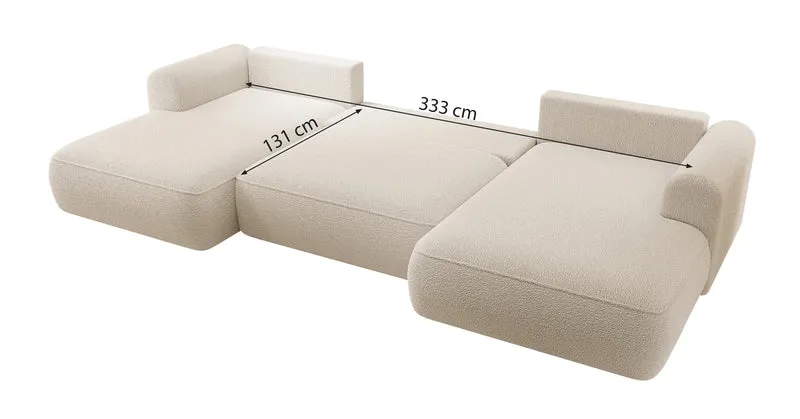 Ecksofa mit Schlaffunktion Ovo U-förmig mit Stauraum, beige Bouclé, universell einsetzbar
