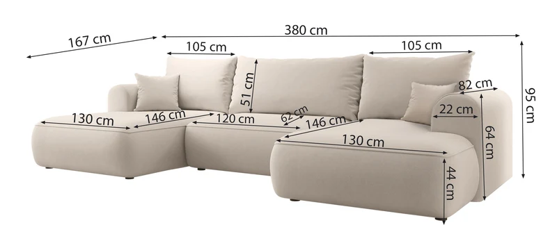 Ecksofa mit Schlaffunktion Ovo U-förmig mit Stauraum, grauer, leicht zu reinigender Samt, universell einsetzbar