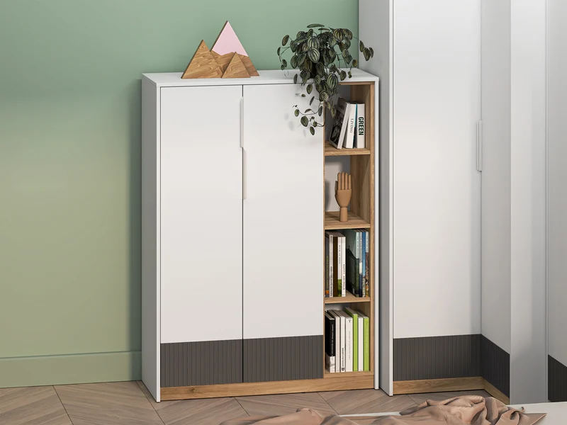 Zweiturige Kommode Torino mit gerillten Nischen, 101 cm, Eiche Honey Castello/Alpenweiß/Grafit