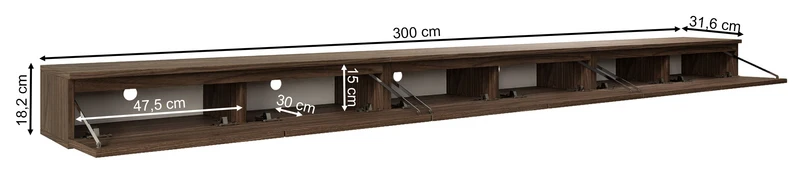 Hängender Bemmi Slim TV-Schrank 300 cm Wisconsin-Nussbaum